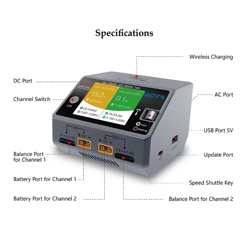 HOTA D6 Pro 200W AC 650W DC Du - Drone Battery Balance Charger review and price